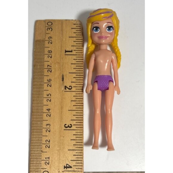 Polly Pocket Mini Doll Yellow Braided Hair White Yellow Dress Pink Boots 3.5" - Picture 8 of 9